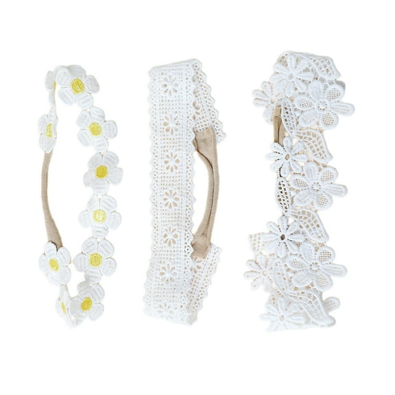 Pack of 3 Baby Girls Headdress Lace Headbands Hair Ornament Set with Embroidered Detailing for 0-3 Year Olds Infants