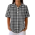 thumbnail image 2 of Plaid Polo Shirts for Women Waffle Button Collared Summer Short Sleeve Tops Lightweight Work Golf Shirt Womens Blouses Black M, 2 of 8