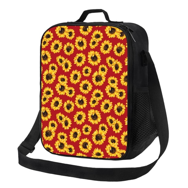 Fotbe Sunflowers On Red Lonchera Bolsa de Almuerzo para Hombres y Mujeres, Lonchera de Gran Capacidad, Bolsa de Almuerzo Reutilizable, Bolsa Térmica Aislante