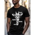 thumbnail image 3 of Giraffe Men's T Shirts Eyes Hello T-Shirt for Men Animal Sketch Crew Neck Tees Cotton Tops, Black, S, 3 of 7