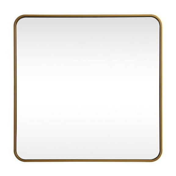 Elegant Decor Soft corner metal square mirror 30x30 inch in Brass
