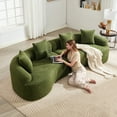 thumbnail image 5 of HUTWIFE Home Modern Solid Print Chenille Reclining Sofa with 4 Throw Pillows, Green, 5 of 8