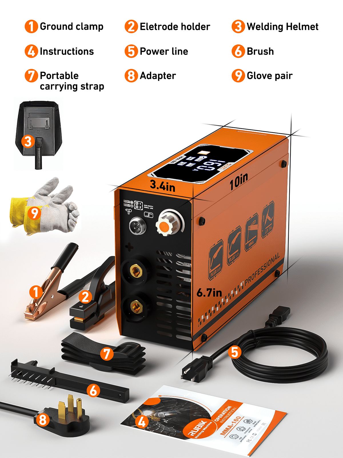 Rubik Mini Stick Welder 160A, Welding Machine 3 in 1 ARC/Mig/Lift Tig, Protable Welder Machine 110/220V with IGBT Inverter, LCD Digital Dispaly, Arc force and Anti-Stick