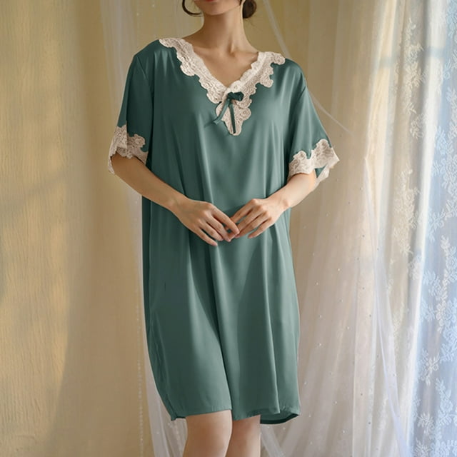 Jusqu'à 30 % de Rabais, Robe à Manches Courtes pour Femmes, Robe à Manches Courtes Simple et Élégante avec Col Rond, Parfaite pour les Occasions d'Été Décontractées, Style Tendance Quotidien/100 % Polyester, Vert