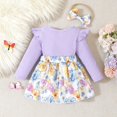 thumbnail image 4 of GYRATEDREAM Newborn Baby Girl Cute Outfit Infant Ruffle Long Sleeve Bodysuit Romper Floral Print Suspender Dress Headband Set Toddler Fall Winter Clothes Purple for 0-18 Months, 4 of 8
