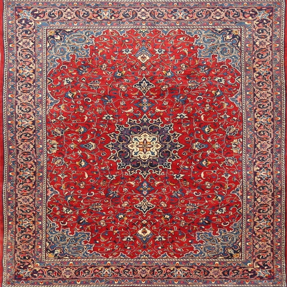 Ahgly Company Machine Washable Indoor Square Traditional Rosy Pink Area Rugs, 8' Square