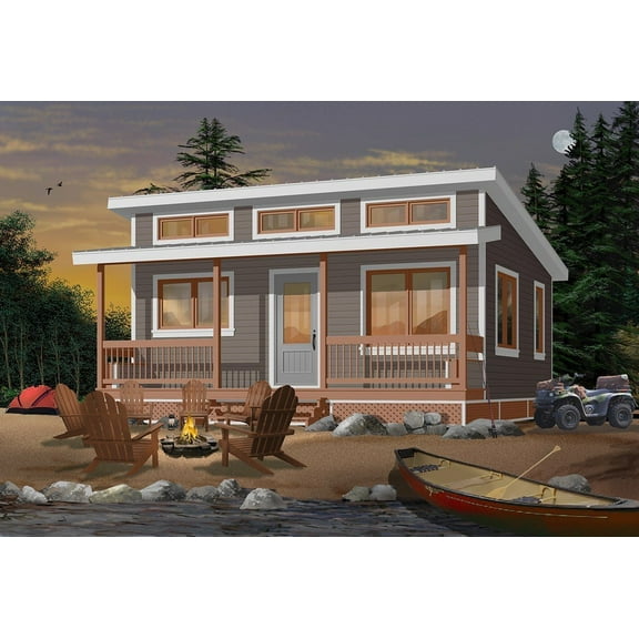 728-1904: Beach & coastal Tiny home 2 Bed, 1 Bath Luxury Home Plan, 480 Sq Ft: Full Blueprints with License to Build by Home Plan Marketplace - Lesuto