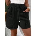 thumbnail image 2 of SHEWIN Shorts for Women Plus Size Cotton Shorts Elastic Waist Drawstring Mid-Rise Wide Leg Shorts Summer Bottoms Black 1X, 2 of 9