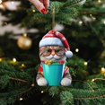 thumbnail image 2 of CoreLiving Mini Cat Ornaments, Cat Christmas Ornaments, Small Cat Ornaments Acrylic Cartoon Decoration with Santa Hat in Cup, Cute Holiday Decor for Christmas Tree Gifts for Children Girls, 2 of 7