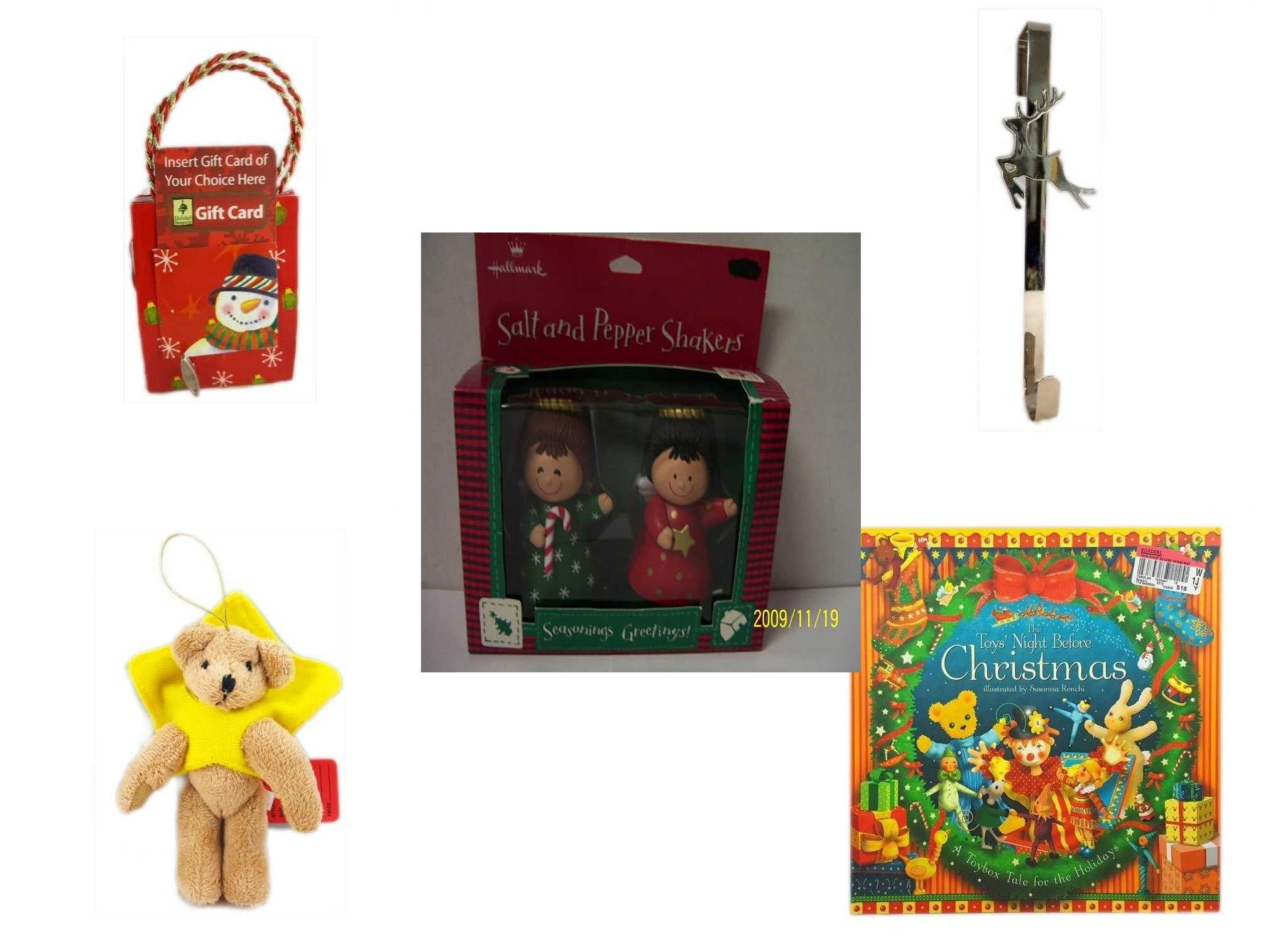 Christmas Fun Gift Bundle 5 Piece Musical Gift Card Holder Snowman Silver Reindeer Over The Door Wreath Hanger Hallmark Seasons Greetings Salt