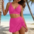 thumbnail image 5 of Mlkoz Swimsuits for Women Solid Color V Neck Ruched Drawstring High Waist Swim Skirt Bikini Sets Two Piece Swimsuit, 5 of 6