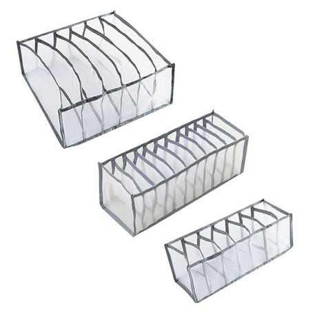 

GENEMA 3 Pcs Underwear Drawer Organizer Foldable Closet Clothes Dividers Nylon Dresser Compartments Storage Box Set for Bras