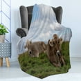 thumbnail image 4 of Farm Animal Soft Flannel Fleece Throw Blanket, Agriculture Themed Photo of Resting Cows on Meadow with Cloudy Sky, Cozy Plush for Indoor and Outdoor Use, 50" x 70", Multicolor, by Ambesonne, 4 of 5