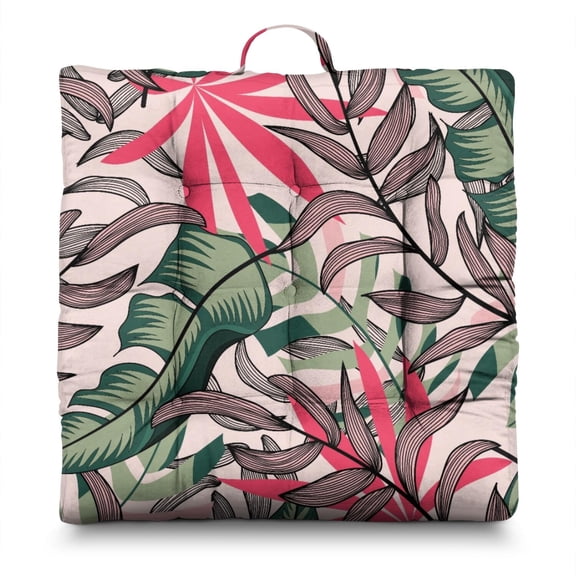 Palm Inspired Floor Pillow – 22x22 Inch Large Cushion, Dutch Velvet, Elegant Frond Design (Sophisticated Tropical)