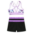 thumbnail image 4 of CHICTRY Kids Girls 2Pcs Swimsuit Sleeveless U Neck Printed Crop Top with Shorts Sports Bathing Suit Butterfly&Lavender 16, 4 of 7