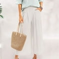 thumbnail image 2 of EDFBUYKRS Female Women Pants Casual Womens Pants Petite Short Length White Womens Culottes Linen Wide Leg Palazzo Pants Elastic Waist Capri Trousers with Pockets L, 2 of 9