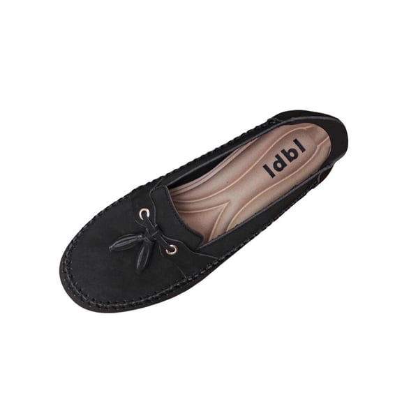 KIJBLAE Women's Plus Size Round Toe Closed Toe Moccasin Flats, Slip On Low Heel Soft Sole Casual Shoes Black 36