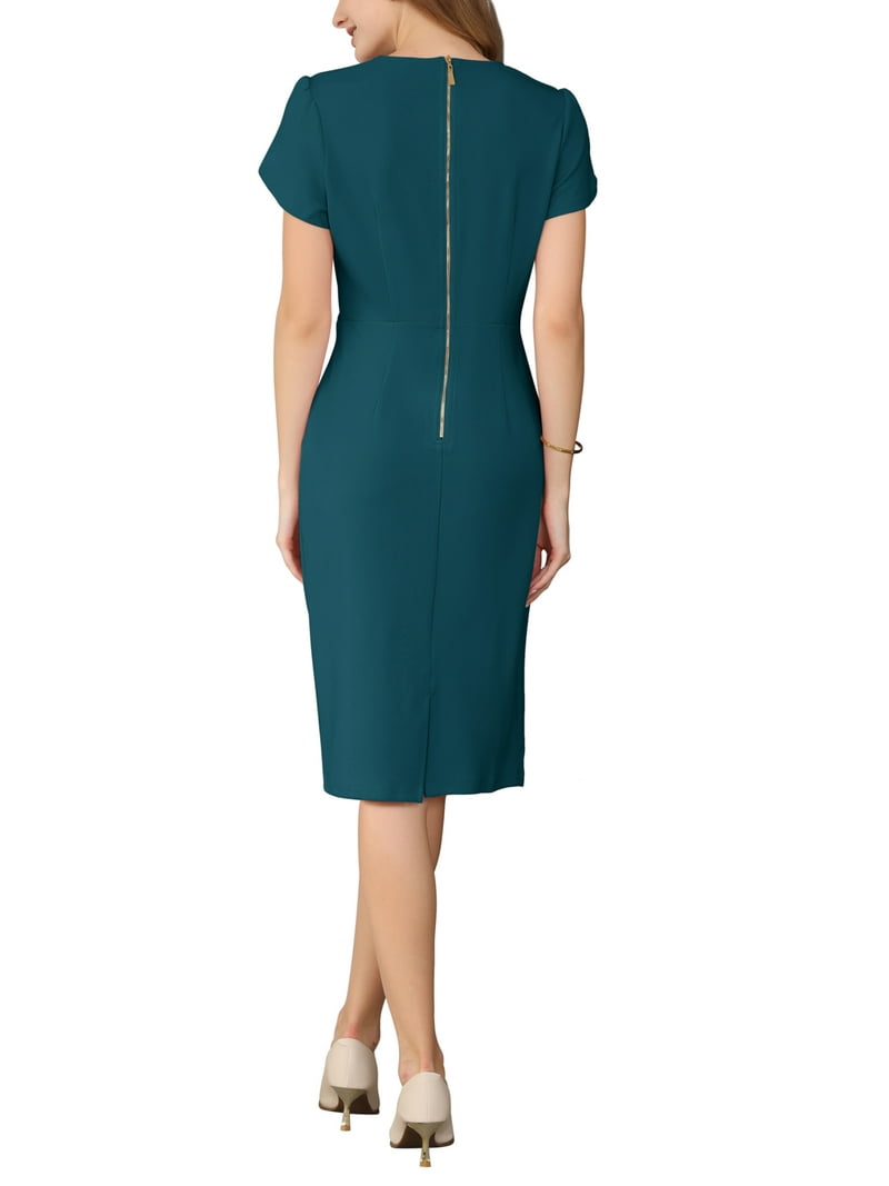 Inspire Chic Women's Formal Work Pencil Dress Petal Sleeve 2025 Spring Trendy Knee Length Sheath Dresses M Lake Green