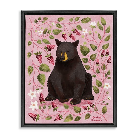 Stupell Industries Bear & Blackberry Plants Animals Painting Black Floater Framed Canvas Art Print Wall Art, 17 x 21