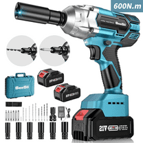 Seesii 600Nm Brushless Impact Wrench, 443ft-lbs High Torque Impact Gun w/ 2x 4.0Ah Batteries, 1/2'' 3300RPM Impact Driver Kit for Home Truck Car Tire