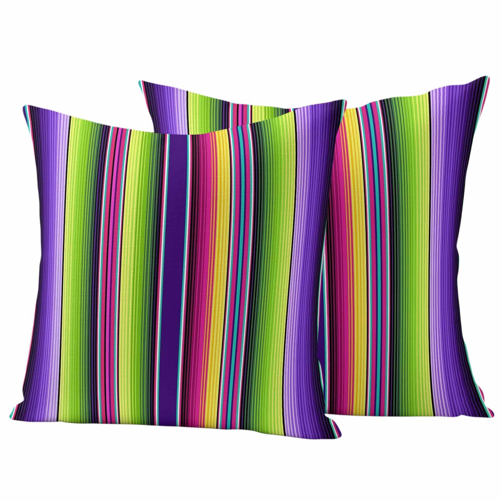 Mexican Style Outdoor Waterproof Throw Pillow Covers 20x20 Set of 2, Colorful Mexico Stripes Purple Green Decorative Pillowcases Cushion Pillowcase for Couch Sofa Patio Outside Pillow Protector