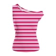 thumbnail image 3 of FRSASU Women's off the Shoulder Cropped Tops Striped Slim Fit Sleeveless T Shirt Causal Summer Boat Neck Tee Streetwear Pink, 3 of 6