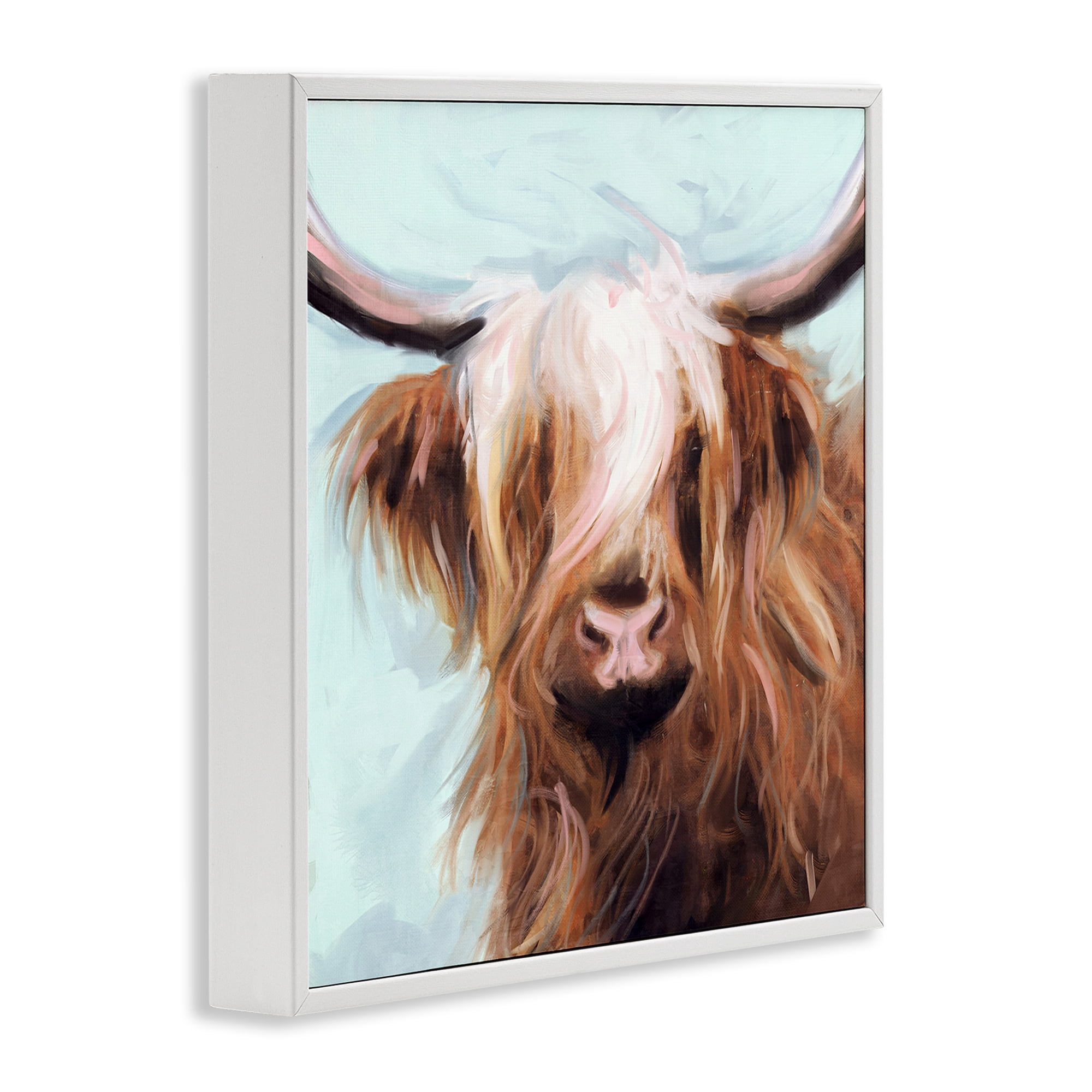 Stupell Industries Long Haired Cattle Portrait Animals & Insects Painting White Framed Art Print Wall Art, 12 x 12