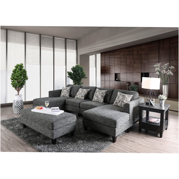 JERFIT Modern 5-Piece Gray Chenille Sectional Sofa Set with Ottoman and Pillows for Living Room