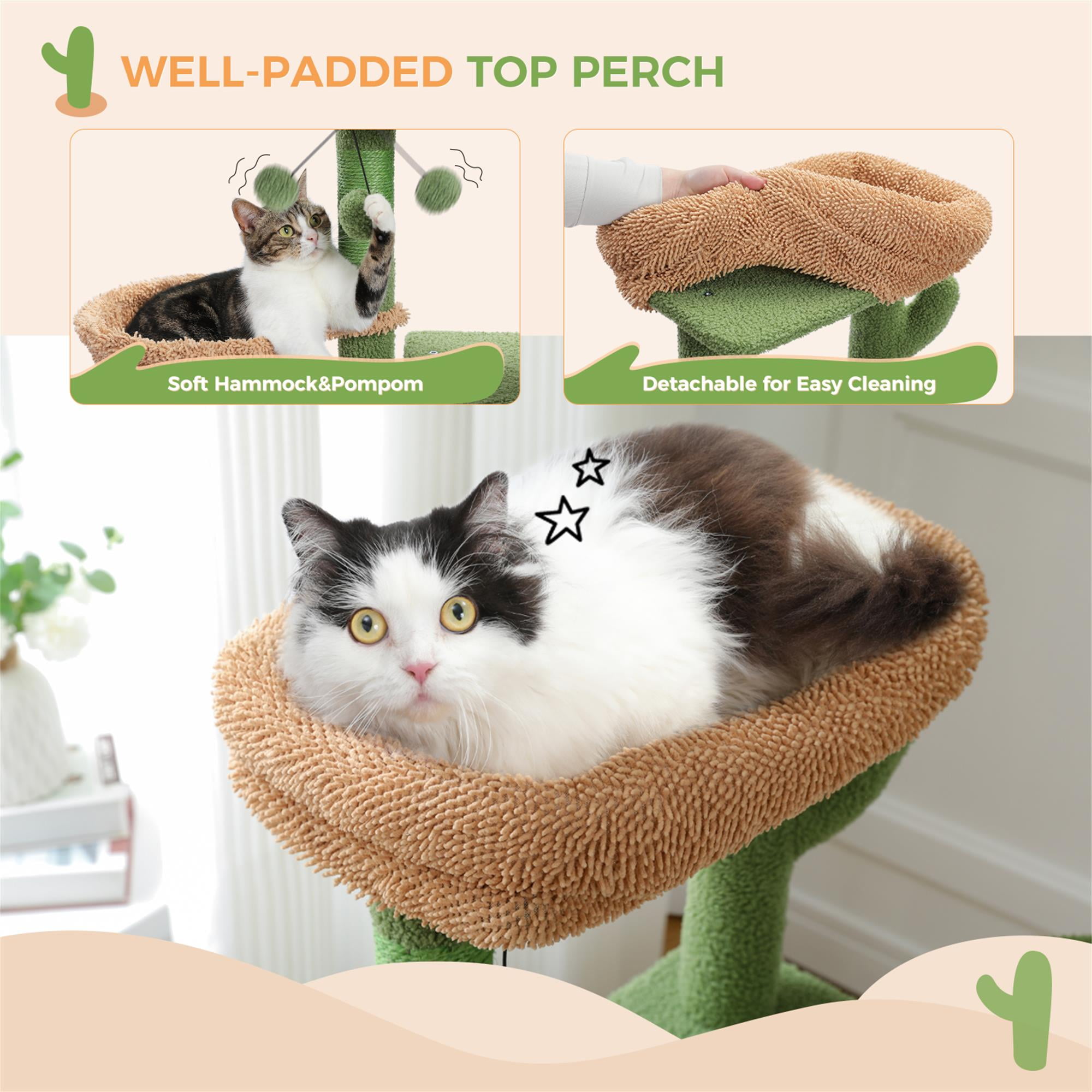 Kadyn 42" Cactus Cat Trees Towers for Indoor Cats with Scratching Mat and Posts, Cat Condo, Cat Tree House for Kitten, Green