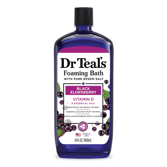 Dr Teals Foaming Bath With Pure Epsom Salt, Black Elderberry And Vitamin D, 34 Oz, 3 Pack