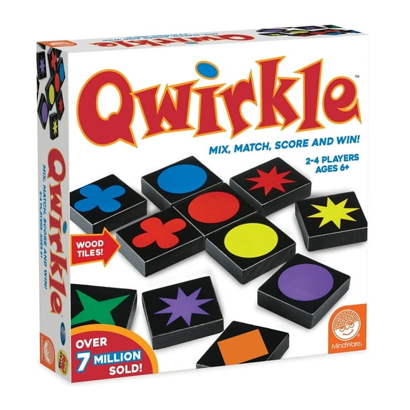 MindWare Qwirkle Game, 108 Durable Wooden Tiles & Canvas Drawstring Bag, Family Board Game