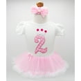 thumbnail image 2 of StylesILove Cute Character Baby Girl Holiday Birthday Party Tutu Dress Romper with Headband 2 pcs Outfit Set (70/3-6 Months, Pink 2nd Birthday), 2 of 2