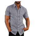 thumbnail image 1 of Camisa de lino para hombre de manga corta con botones y cuello de verano de color liso, 1 of 6