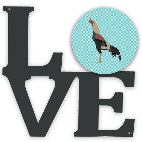 Caroline's Treasures BB8012WALV Kulang Chicken Blue Check Metal Wall Artwork LOVE, 12X12, multicolor