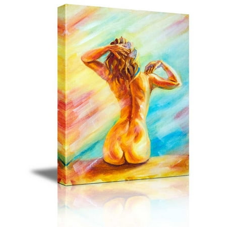 Beautiful Naked Woman Sitting Portrait of a Woman's Back in Oil Painting Style - Canvas Art Wall Decor - 24