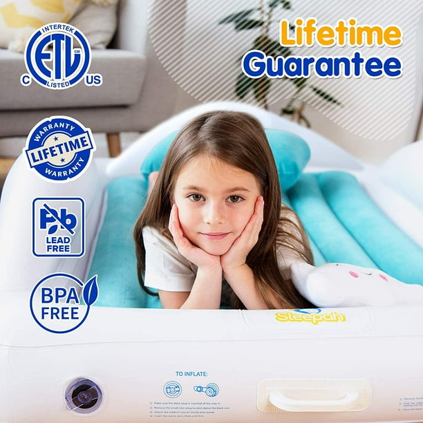 Sleepah Inflatable Toddler Travel Bed Inflatable Portable Bed Air Mattress Set Blow up Mattress for Kids with High Safety Bed Rails. Set