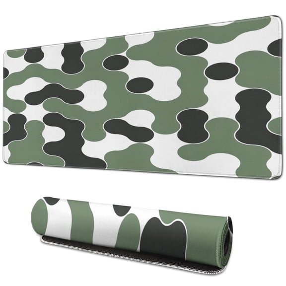 Green, White and Black Camouflage mousepad Gamingwaterproofnon Slip for Office Home Work Gaminggaming Mouse PadRubber Base Mousepad with Stitched Edges 31.5x11.8inches