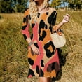 thumbnail image 3 of Abstract Coral Leopard Print Womens Summer Dress Tie Back A Line Flare Dress, 3 of 9