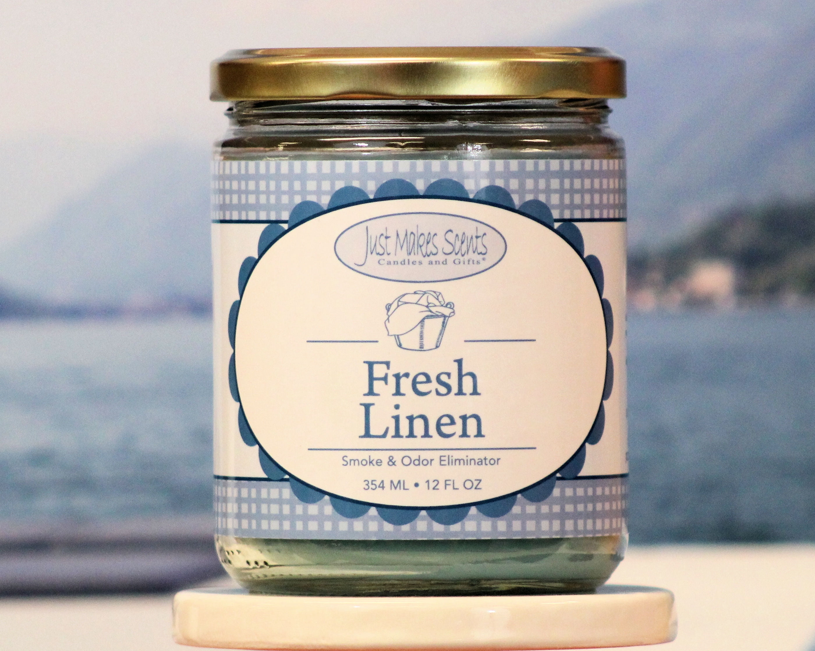 Fresh Linen Smoke & Odor Eliminator Salsa Jar Candle 12oz -Just Makes Scents Candles & Gifts