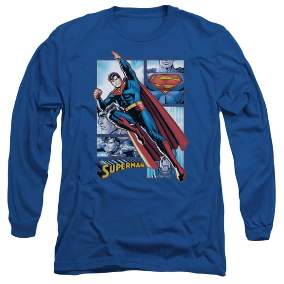 JLA Justice League Superman Panels  Long Sleeve Adult 18/1 T-Shirt Royal Blue