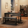 thumbnail image 2 of Dining Table Set for 4 with Upholstered Benches, Space-Saving 3 Piece Kitchen Bench Dining Table Set, Rectangular Dining Table for Home, Kitchen, Dining Room, Rustic Brown, 2 of 9
