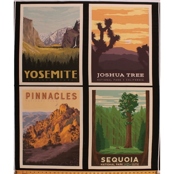 36" X 44" Panel National Parks California Sequoia Yosemite Posters Scenic Landscape Nature Pillow Cotton Fabric Panel (PP8795-CAL)