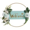 thumbnail image 1 of (Verde) Corona de puerta con letrero de bienvenida, corona de flores de bienvenida de metal, decoración de letrero de bienvenida con flores de anillo de metal,, 1 of 3