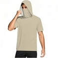 thumbnail image 5 of Fanxing Men Cooling Sun Shirts with Mask Big and Tall Rash Guards Short Sleeve Hoodies Sun Protection Face Cover Beige,XXL, 5 of 9