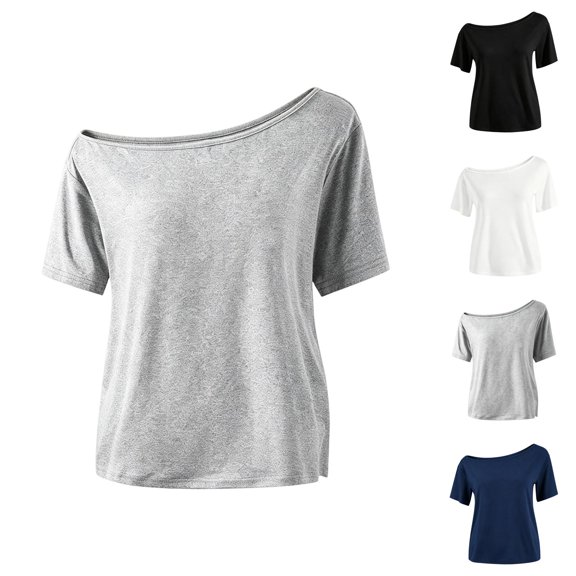 Girls T Shirt Boat Neck Short Sleeve Off Shoulder Basic Y2K Summer Tees Casual Going Out Tops (7-12Y)