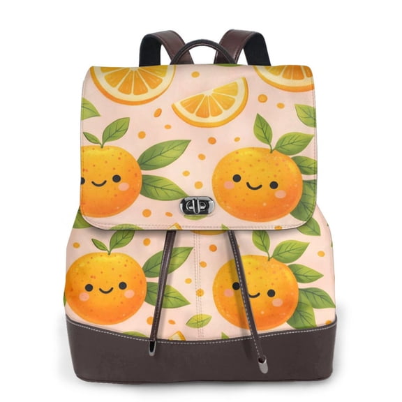 Citrus Orange Women's Leather Backpack All-Over Print Bag for Work and Travel