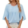 thumbnail image 3 of Women'S Casual Chiffon Blouse Tops 1/2 Ruffled Sleeve Crew Neck Loose Fit Blouses Shirts Sky Blue XXL, 3 of 9