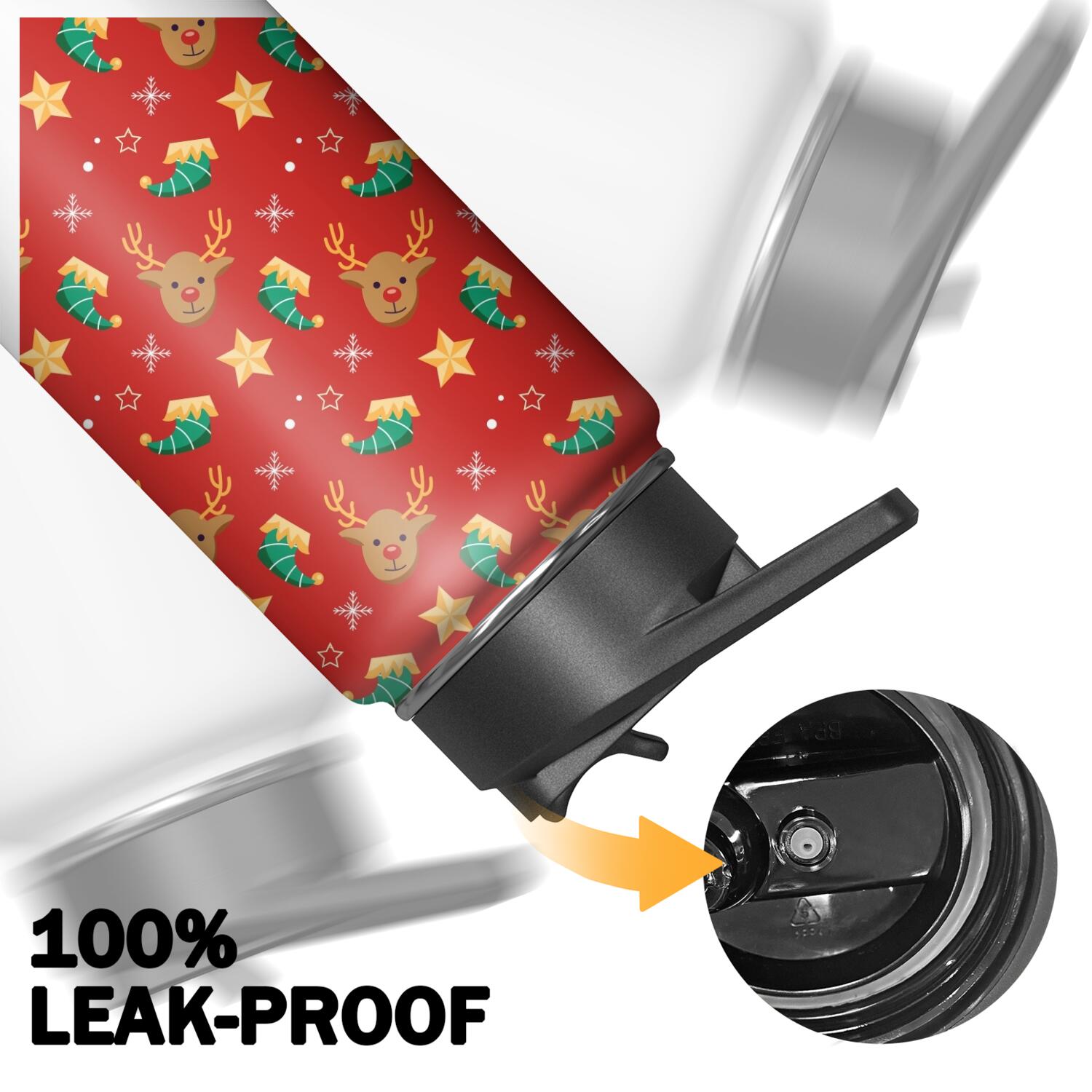 Christmas 18 oz Insulated Stainless Steel Water Bottle with Straw & Cleaning Brush , Leakproof, BPA-Free, 304 Stainless Steel, Wide Mouth, Travel Mug for Car, Gym, Office