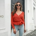 thumbnail image 6 of SGMVNU Women's Fall 2025 Wrap V Neck Long Batwing Sleeve Belted Waist Ruffle Knitted Sweater Pullover Top Fashion Fall Outfit Red, Size S, 6 of 9