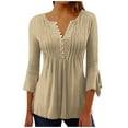 thumbnail image 3 of DDAPJ pyju Womens Tunic Tops Ruffle 3/4 Sleeve Eyelet Blouse Flowy Empire Waist A Line Tunics for Leggings Liquidaciones de hoy Khaki XL, 3 of 6
